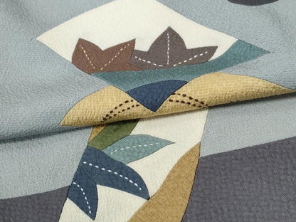 平和屋着物●訪問着　刺繍　刺し子　色紙重ね露芝花文　切嵌　正絹　逸品　未使用　CABE2616yc
