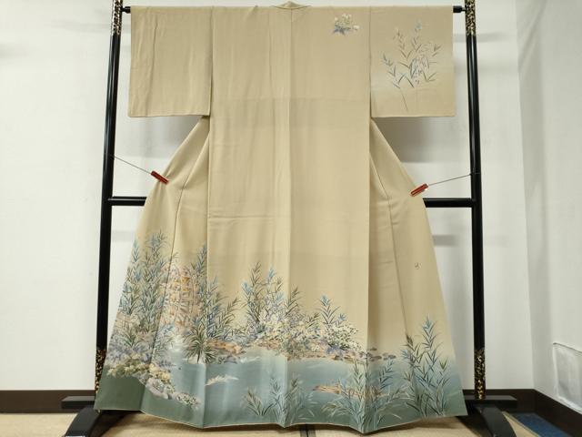 平和屋着物●十日町友禅作家　林静穂　訪問着　水車草花文　暈し染め　正絹　逸品　CABE2617yc