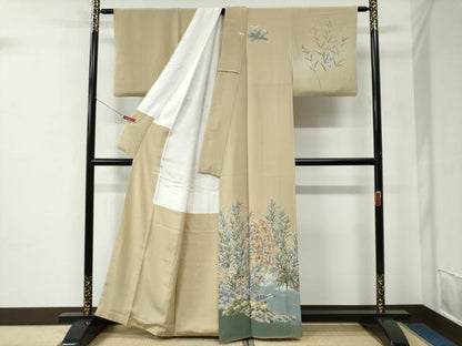平和屋着物●十日町友禅作家　林静穂　訪問着　水車草花文　暈し染め　正絹　逸品　CABE2617yc