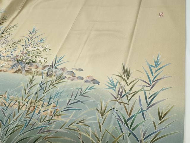 平和屋着物●十日町友禅作家　林静穂　訪問着　水車草花文　暈し染め　正絹　逸品　CABE2617yc