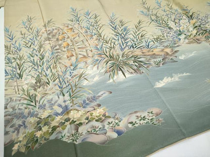 平和屋着物●十日町友禅作家　林静穂　訪問着　水車草花文　暈し染め　正絹　逸品　CABE2617yc