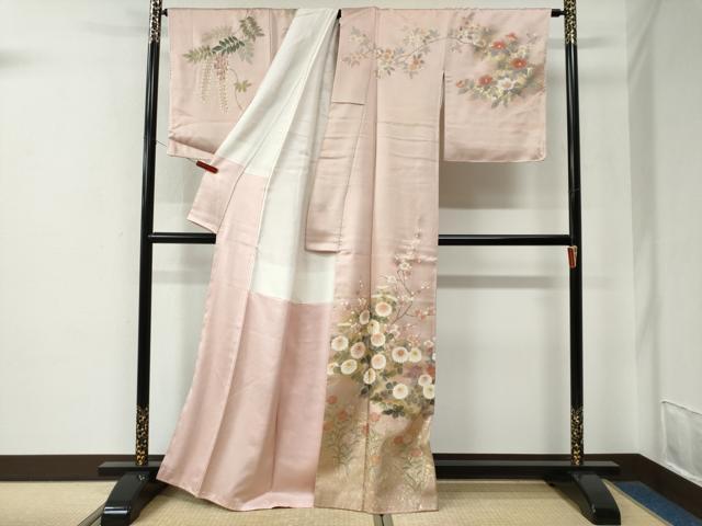 平和屋着物●訪問着　刺繍　草花文　金通し地　正絹　逸品　未使用　CABE2618yc