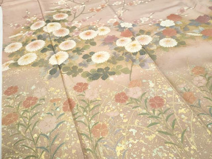 平和屋着物●訪問着　刺繍　草花文　金通し地　正絹　逸品　未使用　CABE2618yc