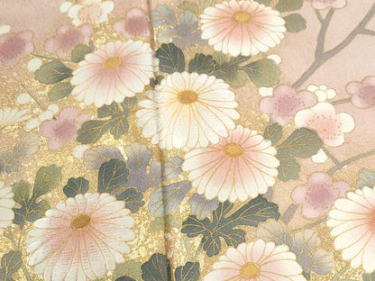 平和屋着物●訪問着　刺繍　草花文　金通し地　正絹　逸品　未使用　CABE2618yc