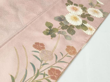 平和屋着物●訪問着　刺繍　草花文　金通し地　正絹　逸品　未使用　CABE2618yc