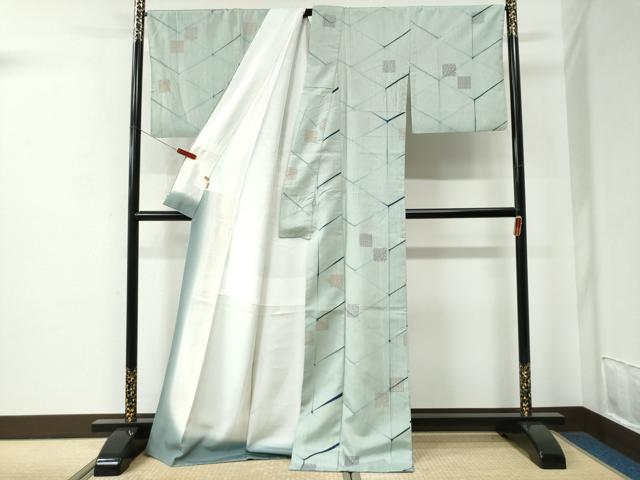 平和屋着物●上質な小紋　紬地　藍　色紙吉祥花文　ますいわ屋扱い　ロング丈　正絹　逸品　CABE2622yc