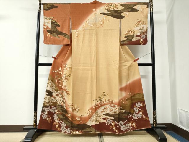平和屋着物●訪問着　吉祥松梅花文　暈し染め　金彩　やまと誂製　正絹　逸品　CABE2623yc 平和屋着物○訪問着 吉祥松梅花文 暈し染め 金彩 やまと誂
