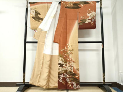 平和屋着物●訪問着　吉祥松梅花文　暈し染め　金彩　やまと誂製　正絹　逸品　CABE2623yc