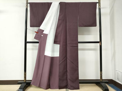 平和屋着物●結城紬　色無地　似せ紫色　正絹　逸品　CABE2624yc