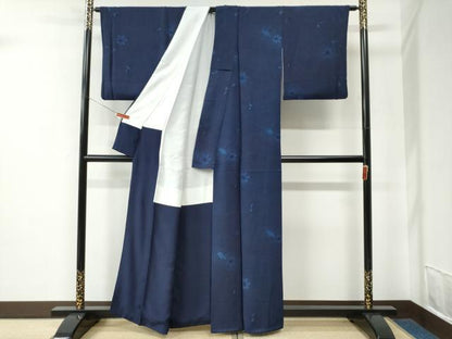 平和屋着物●藍造り国選定無形文化財　藍師・佐藤昭人　小紋　地紋起こし　楓　正絹　逸品　CABE2631yc