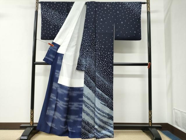 平和屋着物●藍造り国選定無形文化財　藍師・佐藤昭人　訪問着　霞鹿の子文　正絹　逸品　CABE2632yc