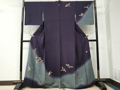 平和屋着物●ファッションデザイナー 花井幸子　訪問着　刺繍　雀　竹並び　暈し染め　正絹　逸品　CABE2633yc