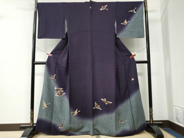 平和屋着物●ファッションデザイナー 花井幸子　訪問着　刺繍　雀　竹並び　暈し染め　正絹　逸品　CABE2633yc