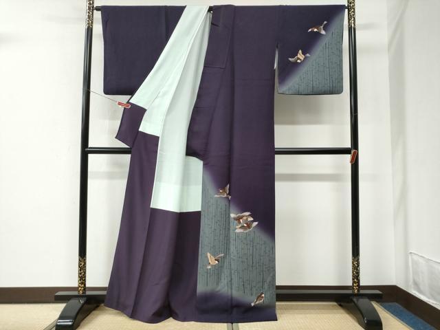 平和屋着物●ファッションデザイナー 花井幸子　訪問着　刺繍　雀　竹並び　暈し染め　正絹　逸品　CABE2633yc