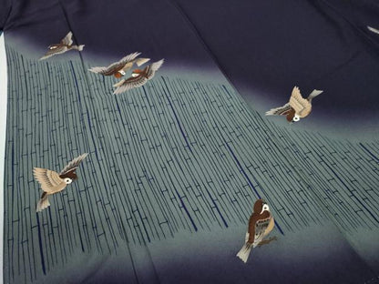 平和屋着物●ファッションデザイナー 花井幸子　訪問着　刺繍　雀　竹並び　暈し染め　正絹　逸品　CABE2633yc