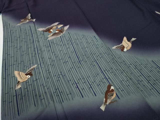 平和屋着物●ファッションデザイナー 花井幸子　訪問着　刺繍　雀　竹並び　暈し染め　正絹　逸品　CABE2633yc