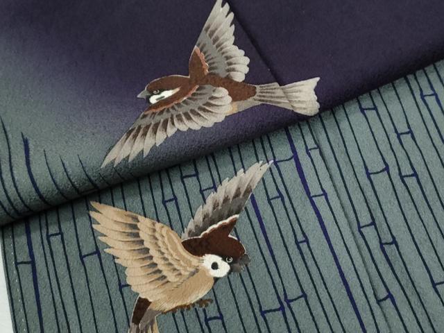 平和屋着物●ファッションデザイナー 花井幸子　訪問着　刺繍　雀　竹並び　暈し染め　正絹　逸品　CABE2633yc