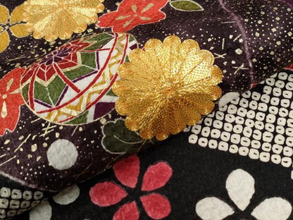 平和屋着物●豪華振袖　駒刺繍　絞り　熨斗吉祥流水毬花文　黒地　金彩　正絹　逸品　CABE2635yc