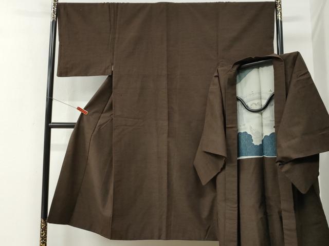 平和屋着物●男性　紬　アンサンブル　色無地　憲法色　正絹　逸品　CABE2636yc