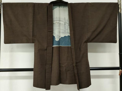 平和屋着物●男性　紬　アンサンブル　色無地　憲法色　正絹　逸品　CABE2636yc