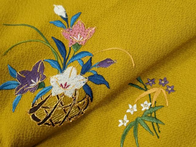 平和屋着物●訪問着　総刺繍　駒刺繍　花車　牡丹　暈し染め　金糸　正絹　逸品　CABE2639yc