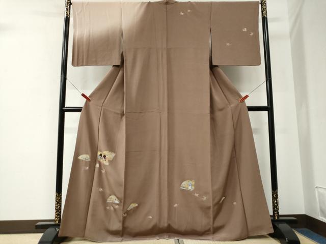 平和屋着物●訪問着　地紙人物楓文　暈し染め　金彩　正絹　逸品　CABE2641yc