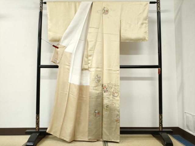 平和屋着物●訪問着　刺繍　流水雪輪草花文　暈し染め　金銀彩　やまと誂製　正絹　逸品　未使用　CABE2644yc