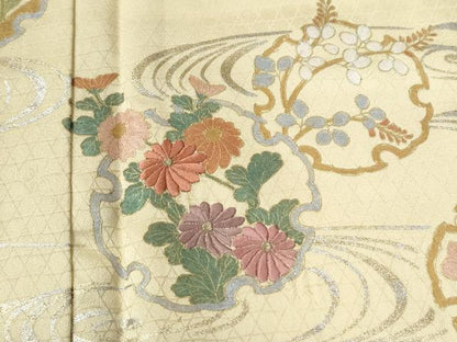 平和屋着物●訪問着　刺繍　流水雪輪草花文　暈し染め　金銀彩　やまと誂製　正絹　逸品　未使用　CABE2644yc