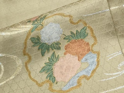 平和屋着物●訪問着　刺繍　流水雪輪草花文　暈し染め　金銀彩　やまと誂製　正絹　逸品　未使用　CABE2644yc