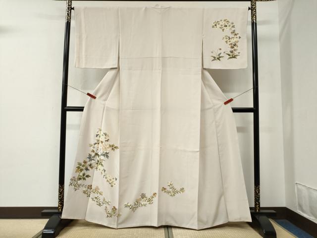 平和屋着物●訪問着　駒刺繍　枝牡丹花文　正絹　逸品　CABE2647yc