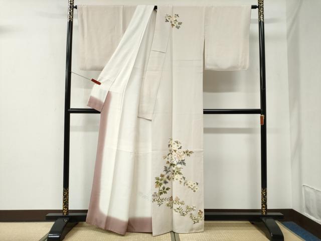 平和屋着物●訪問着　駒刺繍　枝牡丹花文　正絹　逸品　CABE2647yc