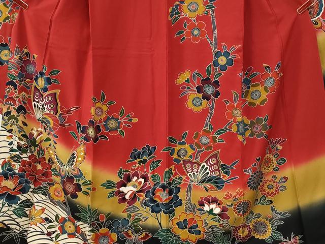 平和屋着物●豪華振袖　紅型　花蝶文　正絹　逸品　CABE2650yc 平和屋着物○豪華振袖 紅型 花蝶文 正絹 逸品 CABE2650yc