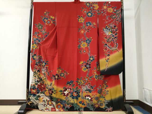 平和屋着物●豪華振袖　紅型　花蝶文　正絹　逸品　CABE2650yc 平和屋着物○豪華振袖 紅型 花蝶文 正絹 逸品 CABE2650yc