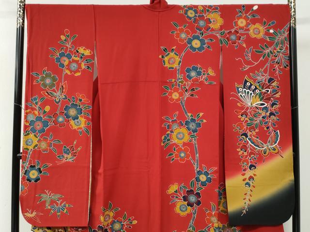 平和屋着物●豪華振袖　紅型　花蝶文　正絹　逸品　CABE2650yc 平和屋着物○豪華振袖 紅型 花蝶文 正絹 逸品 CABE2650yc