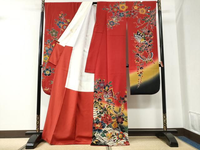 平和屋着物●豪華振袖　紅型　花蝶文　正絹　逸品　CABE2650yc 平和屋着物○豪華振袖 紅型 花蝶文 正絹 逸品 CABE2650yc
