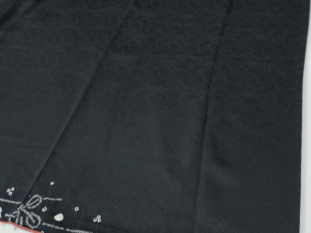 平和屋着物●訪問着　絞り　萩舞花文　黒地　正絹　逸品　CABE2651yc