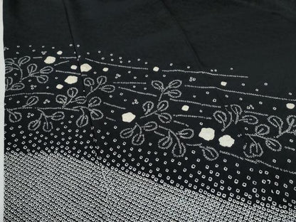 平和屋着物●訪問着　絞り　萩舞花文　黒地　正絹　逸品　CABE2651yc