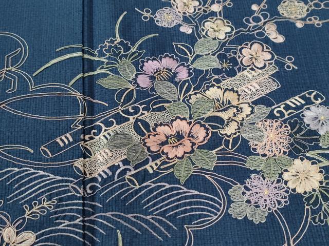 平和屋着物●訪問着　総刺繍　雲取り花筏文　金糸　正絹　逸品　CABE2655yc