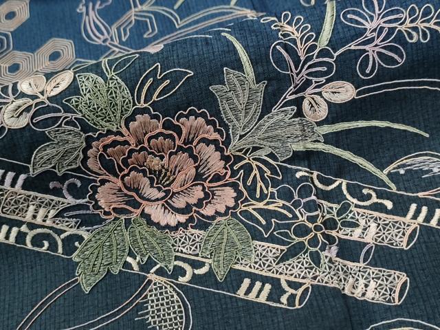 平和屋着物●訪問着　総刺繍　雲取り花筏文　金糸　正絹　逸品　CABE2655yc