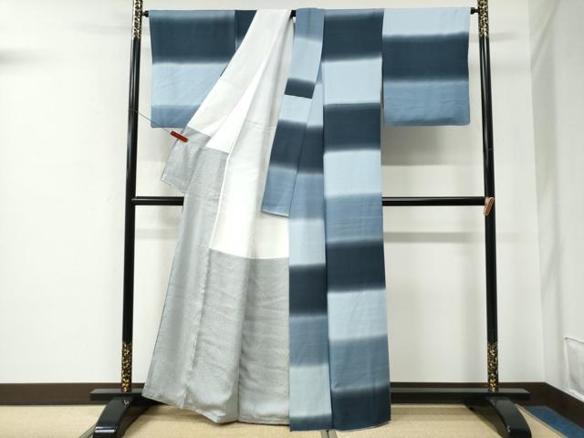 平和屋着物●上質な小紋　千鳥格子　暈し染め　正絹　逸品　CABE2664yc