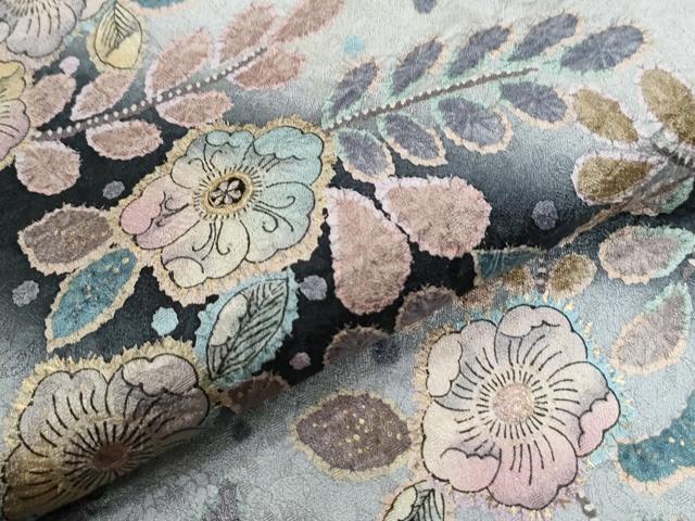 平和屋着物●訪問着　辻が花　絞り　暈し染め　黒地　金彩　正絹　逸品　CABE2667yc