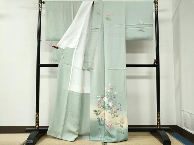 平和屋着物●訪問着　友禅　作家物　草花文　暈し染め　正絹　逸品　CABE2669yc