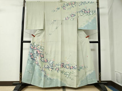 平和屋着物●十日町友禅作家　一梗　訪問着　枝花文　暈し染め　正絹　逸品　CABE2670yc