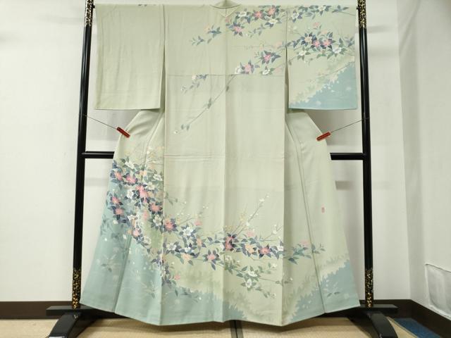平和屋着物●十日町友禅作家　一梗　訪問着　枝花文　暈し染め　正絹　逸品　CABE2670yc