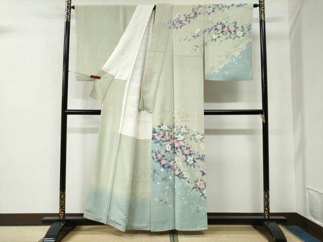 平和屋着物●十日町友禅作家　一梗　訪問着　枝花文　暈し染め　正絹　逸品　CABE2670yc
