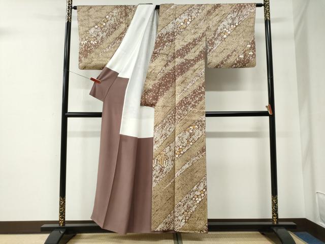平和屋着物●訪問着　総刺繍　杢目絞り　斜線花松文　金彩　正絹　逸品　CABE2672yc