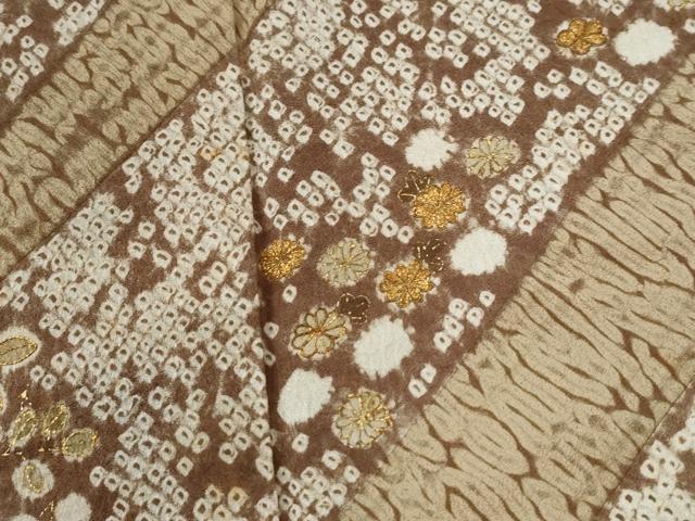 平和屋着物●訪問着　総刺繍　杢目絞り　斜線花松文　金彩　正絹　逸品　CABE2672yc
