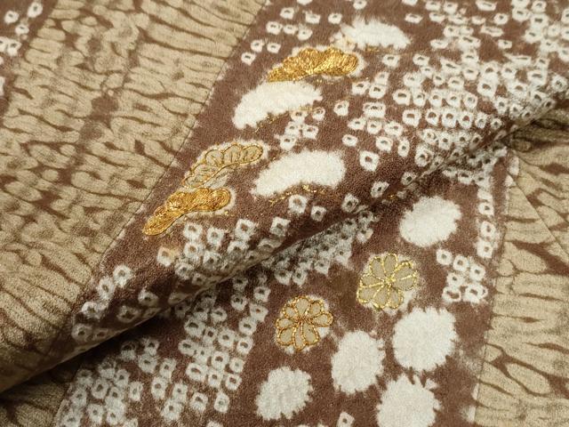 平和屋着物●訪問着　総刺繍　杢目絞り　斜線花松文　金彩　正絹　逸品　CABE2672yc
