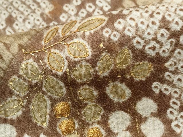 平和屋着物●訪問着　総刺繍　杢目絞り　斜線花松文　金彩　正絹　逸品　CABE2672yc