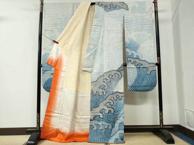 平和屋着物●豪華振袖　総絞り　立波文　三越扱い　正絹　逸品　CABE2675yc